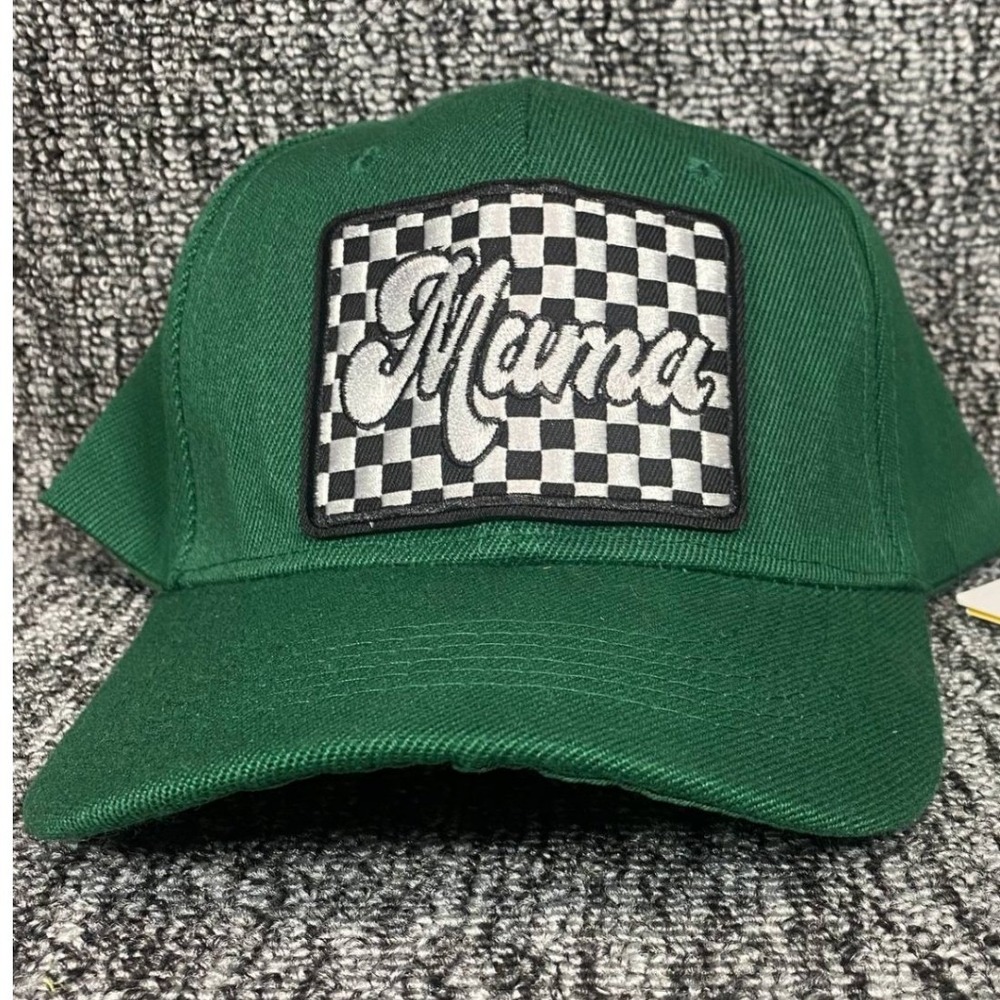 Mama Boutique Checkered Patch Baseball Cap Womens Green Adjustable Strapback Hat